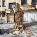 مجسمه چوبی مولانا بر چنار خشک باغ فردوس نقش بست